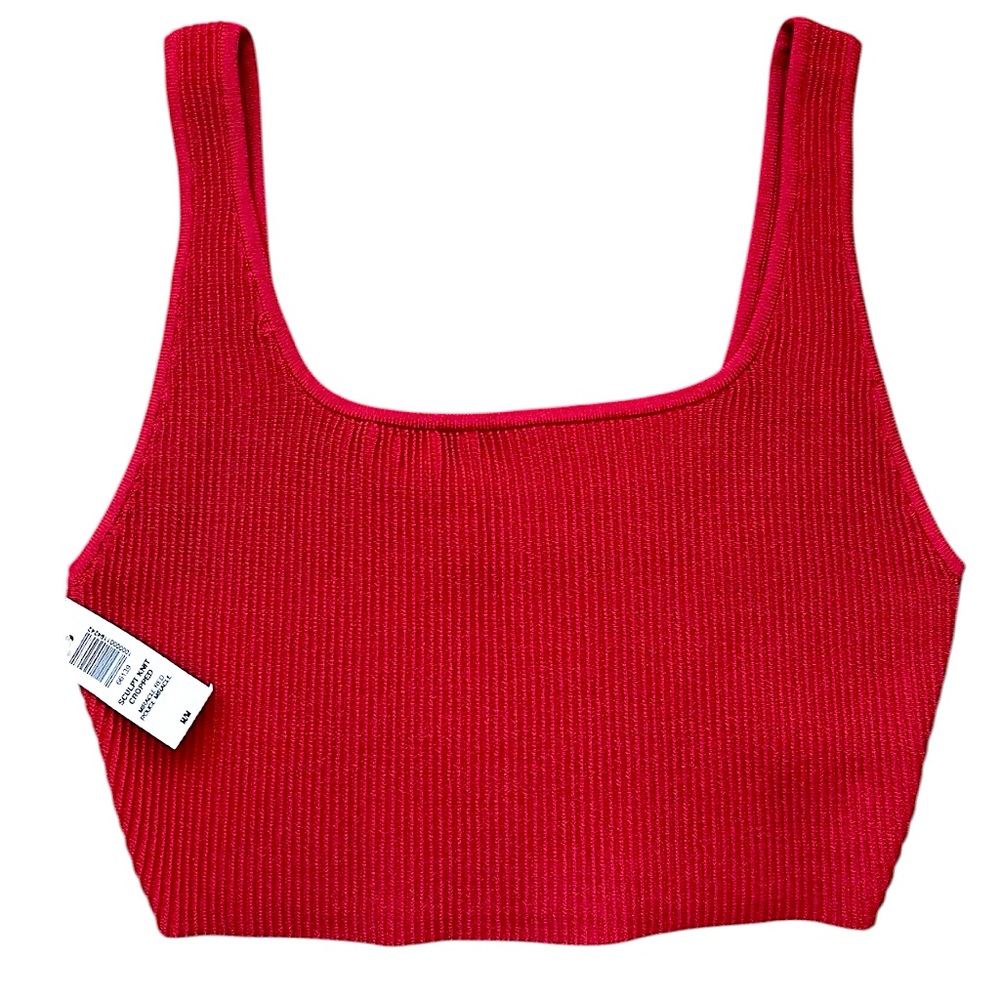 NWT Aritzia Babaton Sculpt Knit Squareneck Cropped Tank Top in Miracle Red